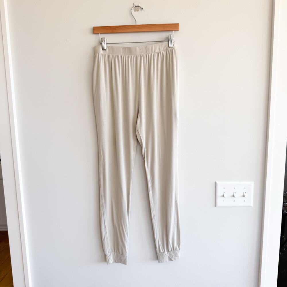 Kyte Baby Ribbed Texture Pull On Elastic Waistband Ankle Jogger Beige M